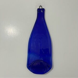 Cobalt Blue Flattened Glass Bottle Wall Hanging Decor